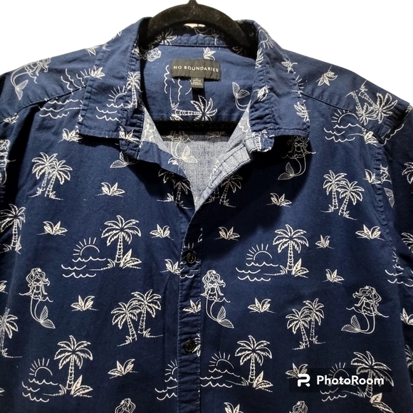 No Boundaries XL Cotton Blue  Hawaiian Tropical Short Sleeve Shirt Buttonup - Picture 4 of 7